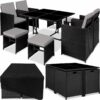 Rattan garden furniture set Bilbao 8 Seats, 1 Table - garden tables and chairs, garden furniture set, outdoor table and chairs - black/grey