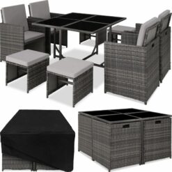 Rattan garden furniture set Bilbao 8 Seats, 1 Table - garden tables and chairs, garden furniture set, outdoor table and chairs - grey - grey