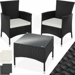 Rattan garden furniture set Lucerne w/ two sets of cushion covers - garden tables and chairs, garden furniture set, outdoor table and chairs - black