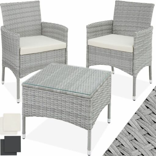 Rattan garden furniture set Lucerne w/ two sets of cushion covers - garden tables and chairs, garden furniture set, outdoor table and chairs - light