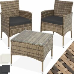 Rattan garden furniture set Lucerne w/ two sets of cushion covers - garden tables and chairs, garden furniture set, outdoor table and chairs - nature