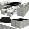 Rattan garden furniture set Malaga 8 seats, 1 table - garden tables and chairs, garden furniture set, outdoor table and chairs - light grey - light