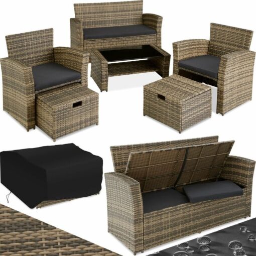 Rattan garden furniture set Modena 4 seats & 1 table - garden sofa, garden sofa set, rattan sofa - nature - nature