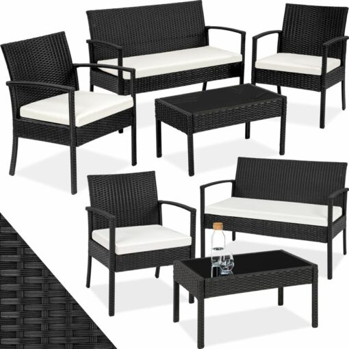 Rattan garden furniture set Sparta 4 seat, 1 table - garden tables and chairs, garden furniture set, outdoor table and chairs - black - black