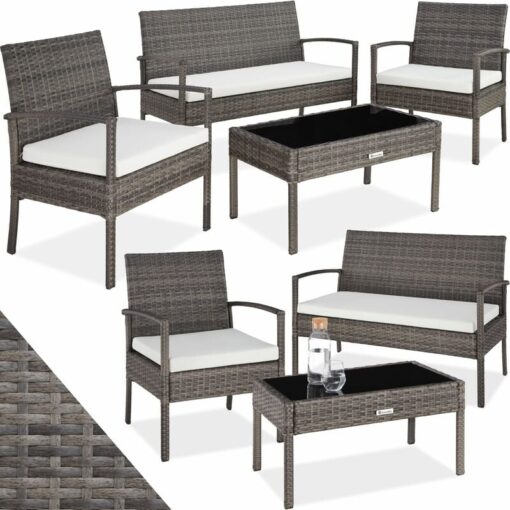 Rattan garden furniture set Sparta 4 seat, 1 table - garden tables and chairs, garden furniture set, outdoor table and chairs - grey - grey