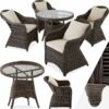 Rattan garden furniture set Zurich with 4 armchairs and table - garden tables and chairs, garden furniture set, outdoor table and chairs - grey - grey