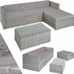 Rattan garden furniture set lounge Florence - garden sofa, garden corner sofa, rattan sofa - light grey/dark grey - light grey/dark grey