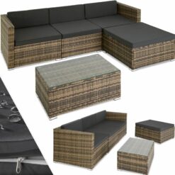 Rattan garden furniture set lounge Florence - garden sofa, garden corner sofa, rattan sofa - nature - nature