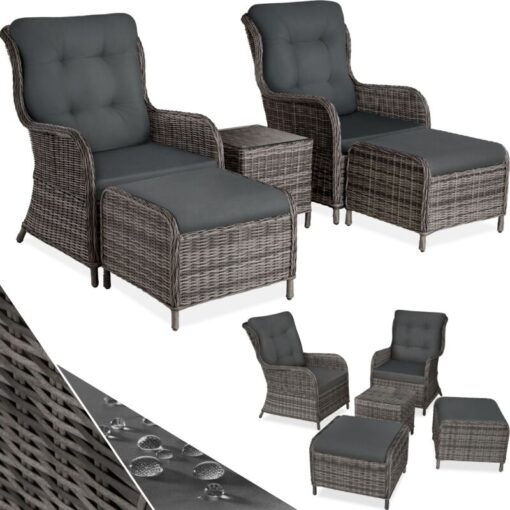 Rattan garden set Benissa w/ aluminium frame (2+2) - Rattan garden furniture set, rattan garden furniture, rattan furniture - mottled grey/grey