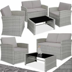 Rattan garden set Lucca 4 Seats, 1 Table - garden sofa, rattan sofa, garden sofa set - mottled grey/grey - mottled grey/grey