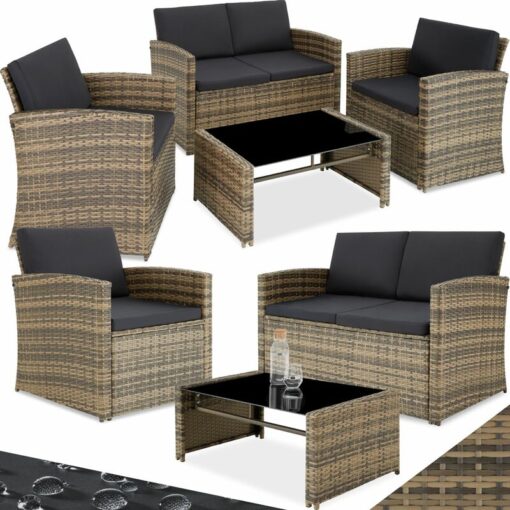 Rattan garden set Lucca 4 Seats, 1 Table - garden sofa, rattan sofa, garden sofa set - nature/dark grey - nature/dark grey