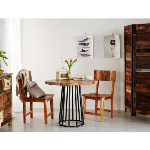 Reclaimed Boat Wooden Small Square Dining Table Set With 4 Chairs