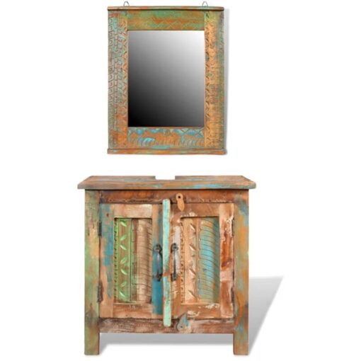 Reclaimed Solid Wood Bathroom Vanity Cabinet Set with Mirror vidaXL