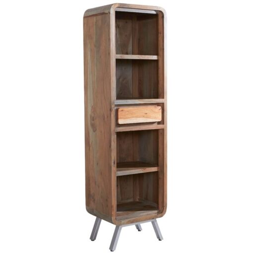 Retro Wood & Metal Slim Bookcase - Two-Tone