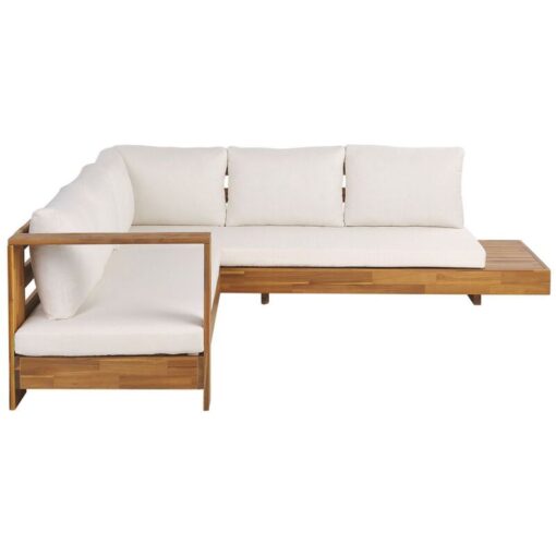 Right Hand Outdoor Corner Sofa Lounge Set Side Table Acacia Wood White Marettimo