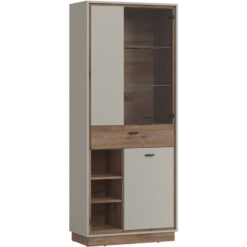 Rivero 3 Door 1 Drawer Open Shelves Wide Display Cabinet in Grey and Oak