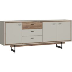 Rivero 3 Door 3 Drawer Wide Sideboard in Grey and Oak