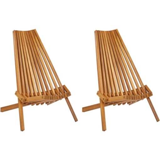 Rustic Modern Light Acacia Wood Outdoor Set of 2 Garden Bistro Chairs Foldable Bellano