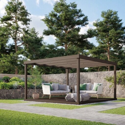 Rutland County Garden Furniture Ltd - Box Pergola and Decking Kit - Wood - L300 x W300 cm - Rustic Brown