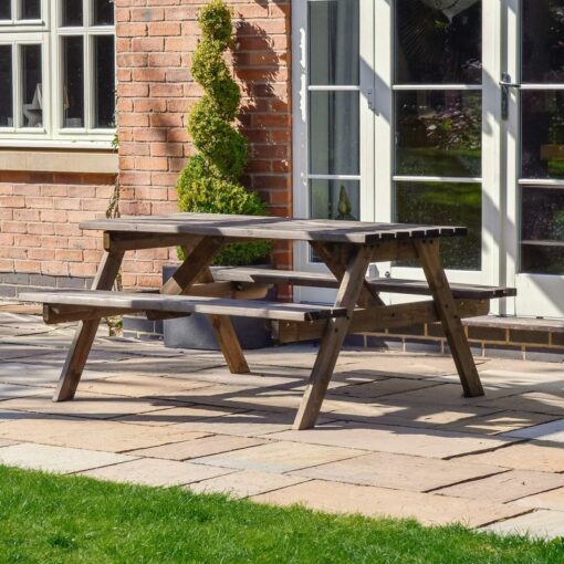 Rutland County Garden Furniture Ltd - Oakham 5ft Picnic Bench - L152 x W140 x H72.5 cm - Rustic Brown