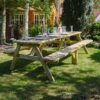 Rutland County Garden Furniture Ltd - Oakham 8ft Rounded Picnic Table and Bench Set - L244 x W91 x H72 cm - Light Green