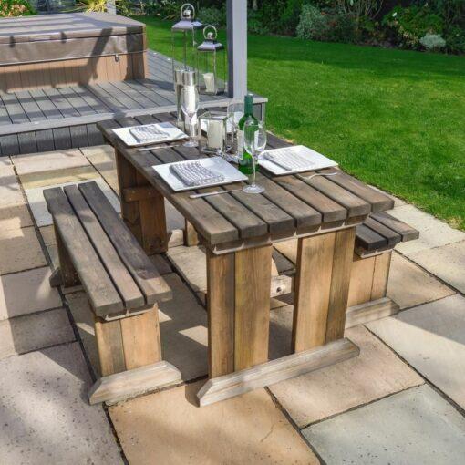 Rutland County Garden Furniture Ltd - Tinwell 6ft Picnic Table and Bench Set - L183 x W158 x H72 cm - Rustic Brown