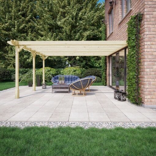 Rutland County Garden Furniture Ltd - Wall Mounted Double Premium Pergola 3 Posts - Wood - L300 x W420 x H270 cm - Light Green