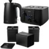 SALTER Kuro Kettle, 4-Slice Toaster & Storage Cannister Set Bundle - Black