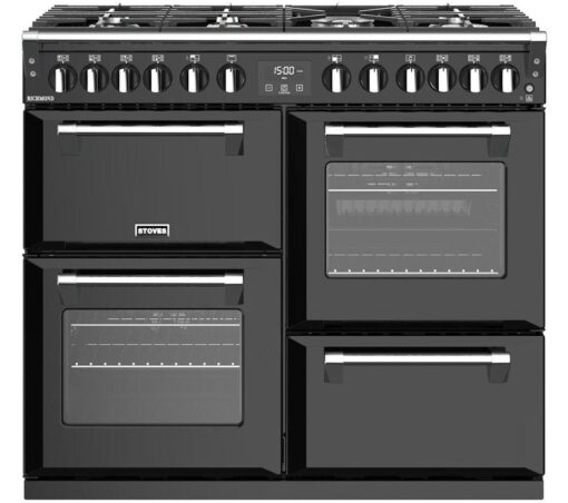 STOVES Richmond S1000DF MK22 Dual Fuel Range Cooker - Black & Chrome, Black