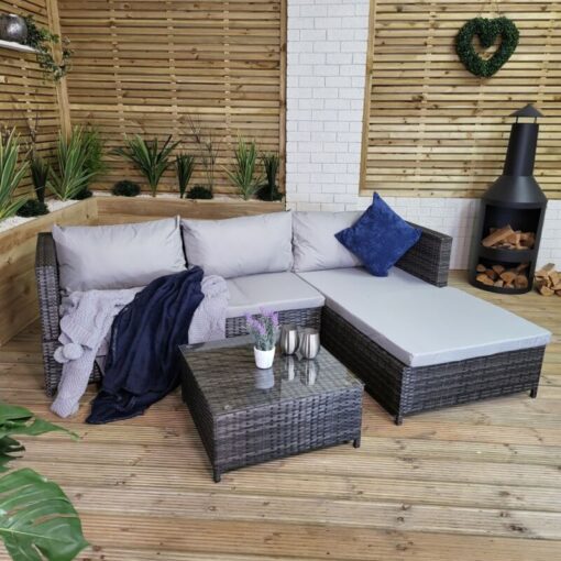 Samuel Alexander - 3PC 4 Seater Brown Rattan Chair Garden Sofa Set Daybed With Grey Cushions and Glass Top Coffee Table