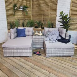 Samuel Alexander - Luxury Grey Wicker Rattan Sofa Cube Garden Furniture Lounger Set With Glass Top Coffee Table