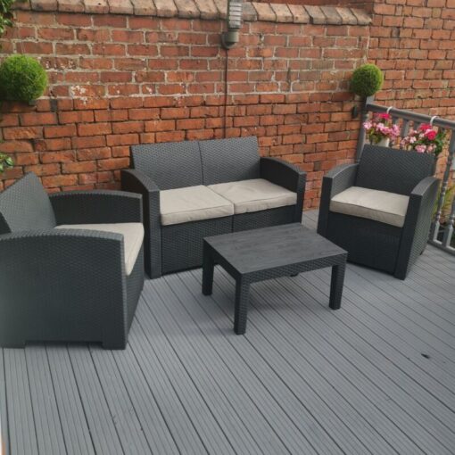 Samuel Alexander - Luxury Sturdy Black Rattan Garden Sofa Set With Chairs 4 Piece Rattan Furniture Set Lounger, Includes Sofa, 2 Chairs And Coffee