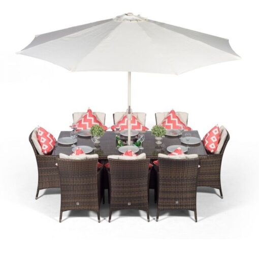 Savannah Rectangle 8 Seat Rattan Dining Set w Ice Bucket Drinks Cooler - Brown