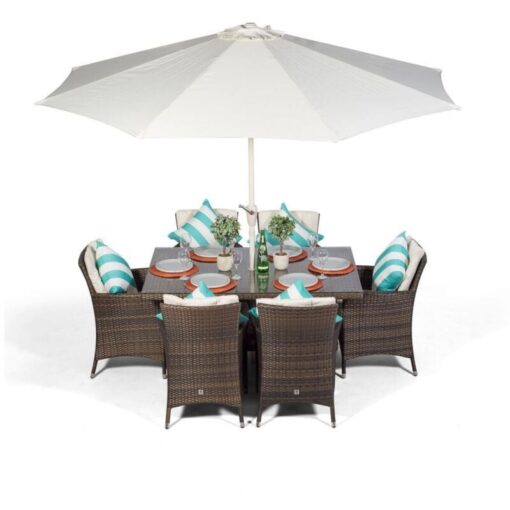 Savannah Rectangular 6 Seater Rattan Patio Dining Set - Brown