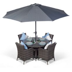 Savannah Round 4 Seater Patio Dining Set with Ice Bucket Drinks Cooler - Grey