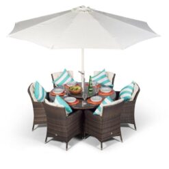 Savannah Round 6 Seater Rattan Patio Dining Set - Brown