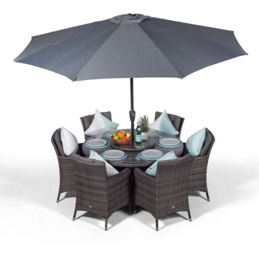 Savannah Round 6 Seater Rattan Patio Dining Set - Grey