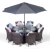 Savannah Round 8 Seater Rattan Dining Set with Ice Bucket Drinks Cooler - Grey