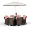 Savannah Round 8 Seater Rattan Patio Dining Set - Brown