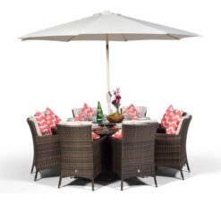 Savannah Round 8 Seater Rattan Patio Dining Set - Brown