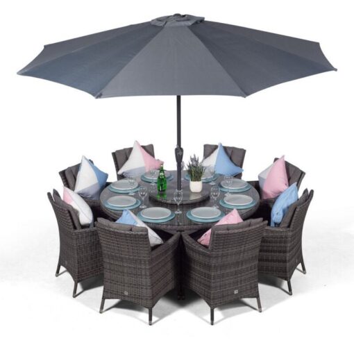 Savannah Round 8 Seater Rattan Patio Dining Set - Grey