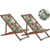 Set of 2 Folding Deck Chairs Sun Loungers Dark Acacia / Toucan Pattern Anzio