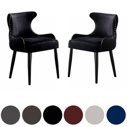 Set of 2 Oxford lux Velvet Upholstered Dining Chair for Dining Room, Kitchen - Black