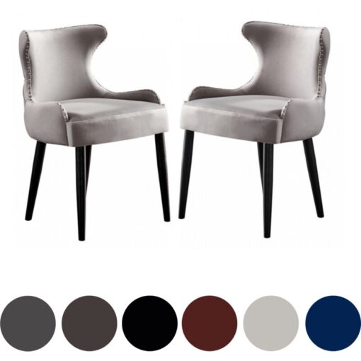 Set of 2 Oxford lux Velvet Upholstered Dining Chair for Dining Room, Kitchen - Light Grey