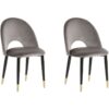 Set of 2 Velvet Dining Chairs Retro Glamour Grey with Black Legs Magalia