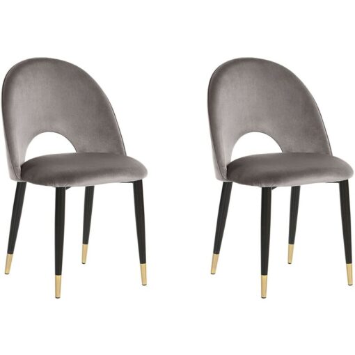 Set of 2 Velvet Dining Chairs Retro Glamour Grey with Black Legs Magalia