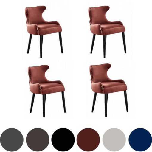 Set of 4 Oxford lux Velvet Upholstered Dining Chair for Dining Room, Kitchen - Pink