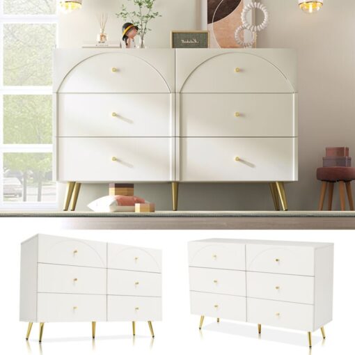 Sideboard Cabinet for Living Room, Chest of Drawers with 6 drawers, Cream White, 40D x 120W x 85H cm