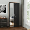 Soft Close 2 Doors Wardrobe with Mirror and Metal Handles Includes a removable hanging rod and storage shelves High Gloss, Black/Walnut - Elegant