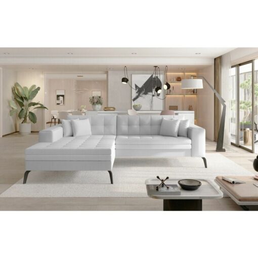 Solange Left Hand Facing Corner Sofa Bed with Faux Leather - White